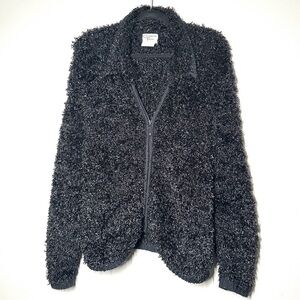 Vintage Caribbean Pacific Black Boucle Teddy Jacket Size Small Petite